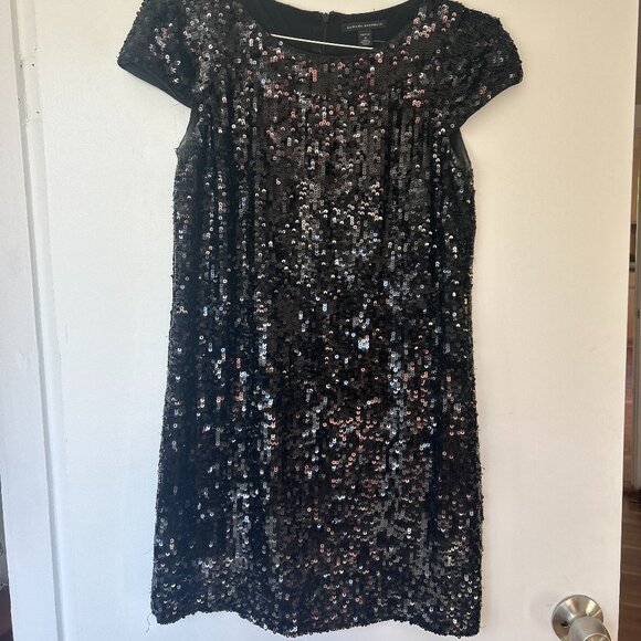 Banana Republic Size 4P Timeless Black Sequin T Shirt Dress - Picture 1 of 4